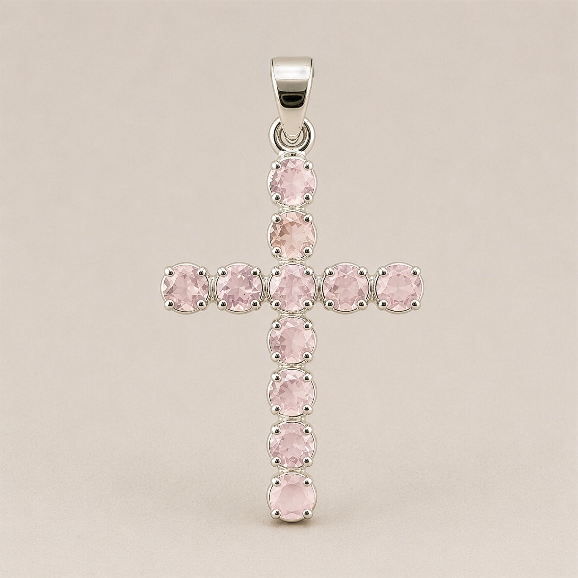 Silver Plated (45cm Chain)- Rose Quartz Crucifix