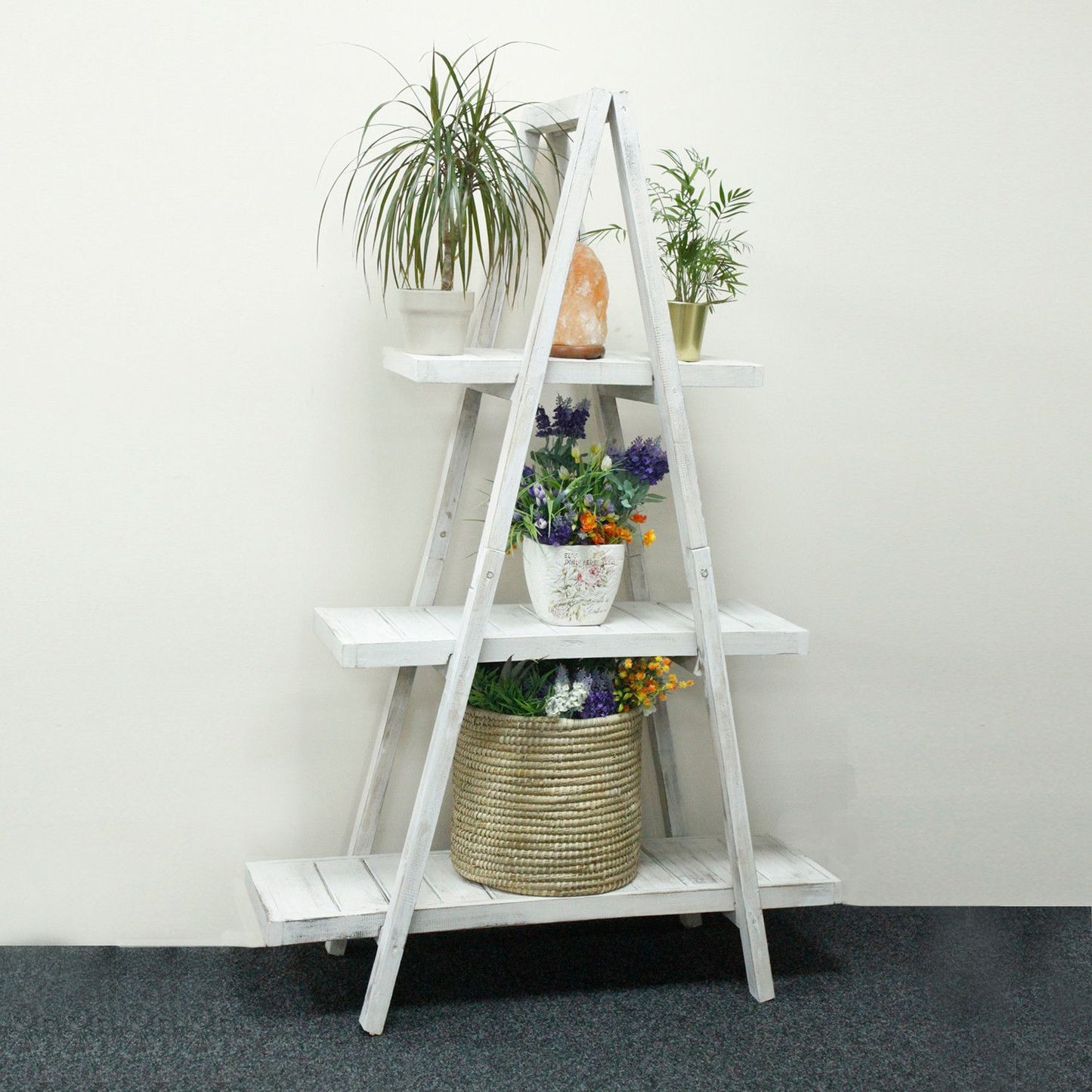 Folding Wooden A-Frame Shelf Whitewash