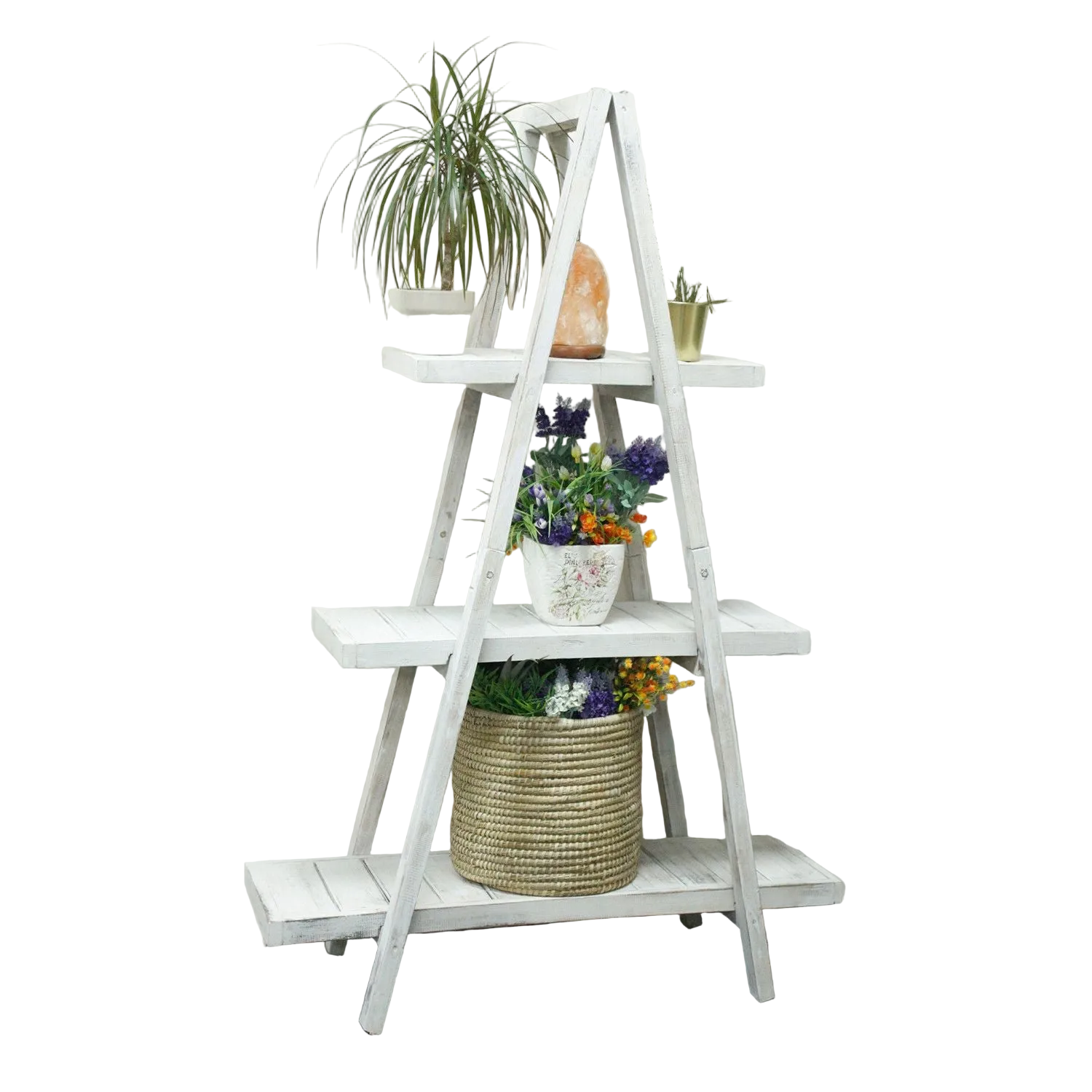 Folding Wooden A-Frame Shelf Whitewash