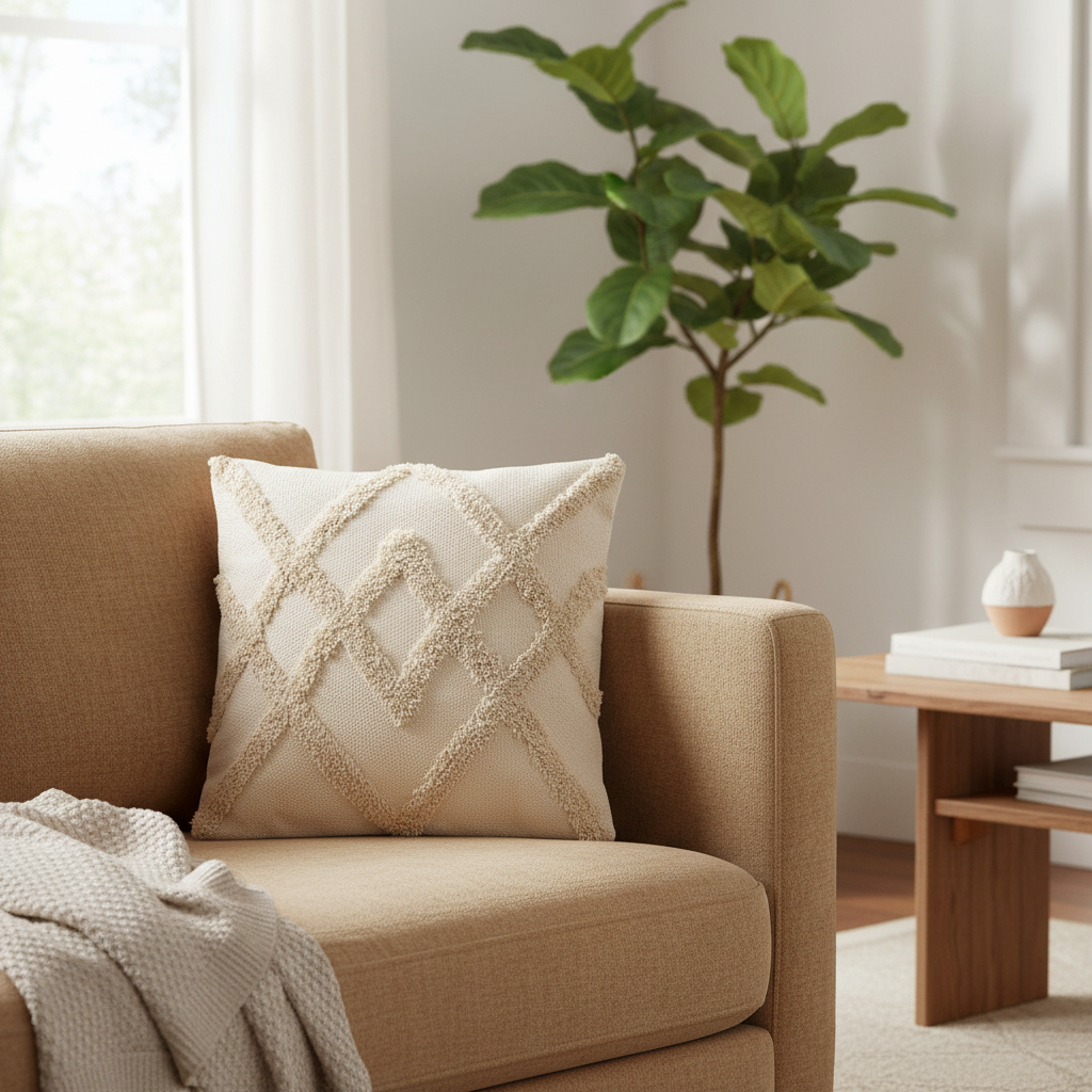 Classic Cushion Cover - Cream Lux Criss-Cross - 45x45cm