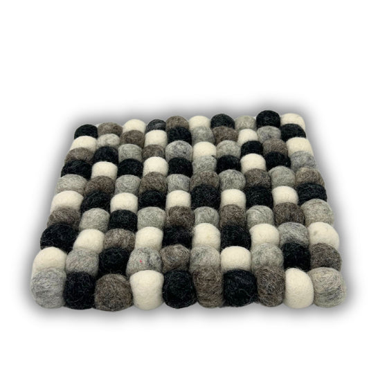 Felt Ball Square Placemat -Multi  Grey Colour