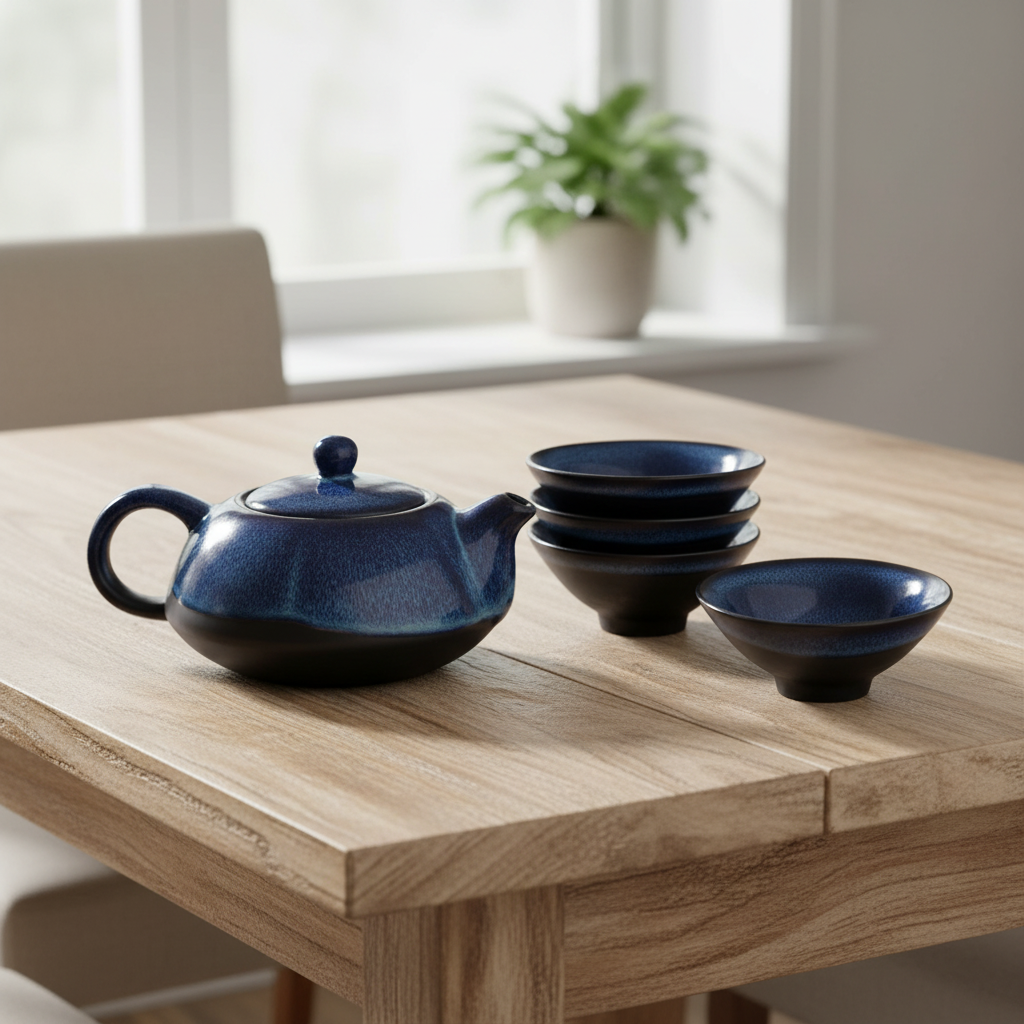 Herbal Blues Teapot Set - Pot & Four Cups