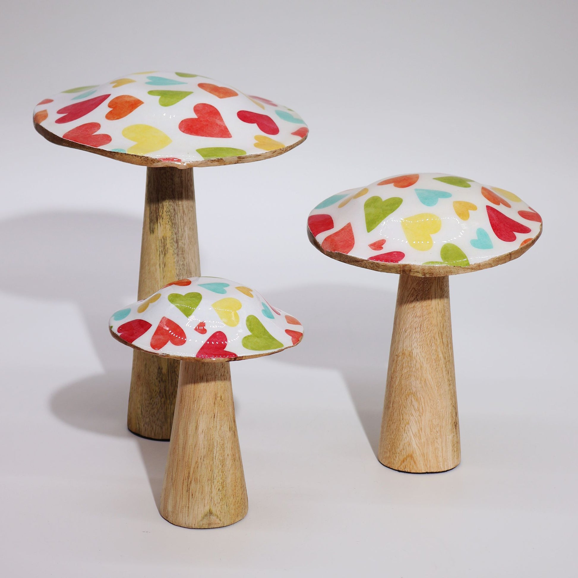 Medium Wooden Mushroom - Pastel Hearts