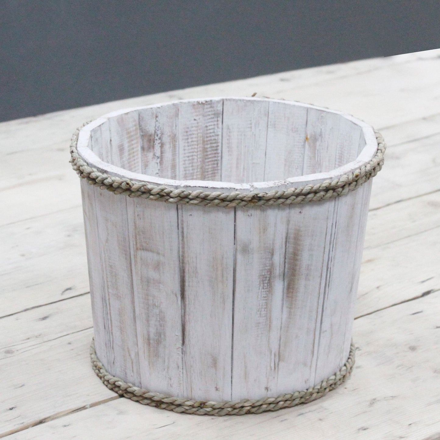 Small Wooden Storage Tub Whitewash