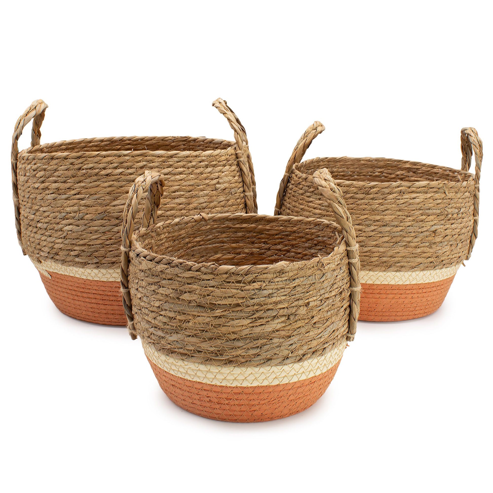 Straw & Seagrass Large Baskets - Natural & Orange- Set of 9