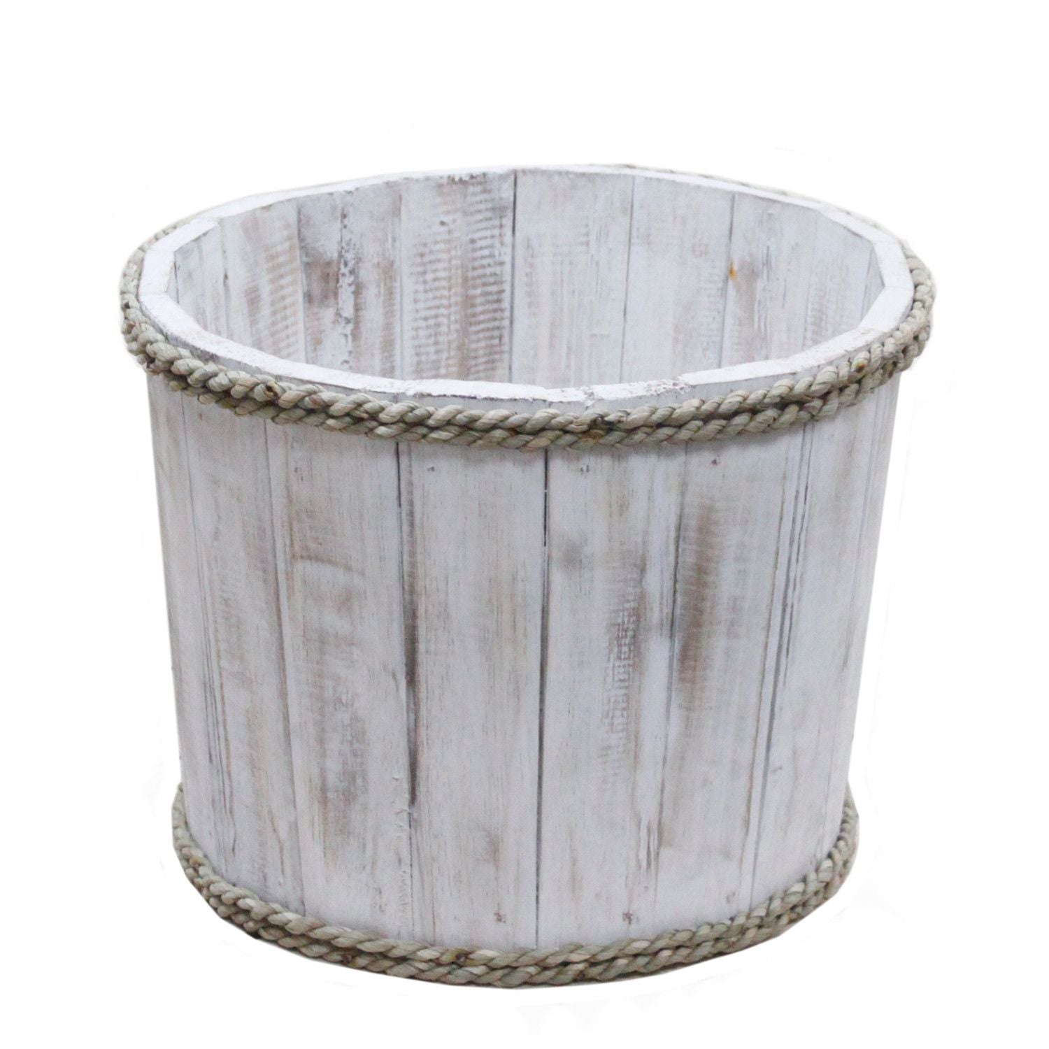 Small Wooden Storage Tub Whitewash