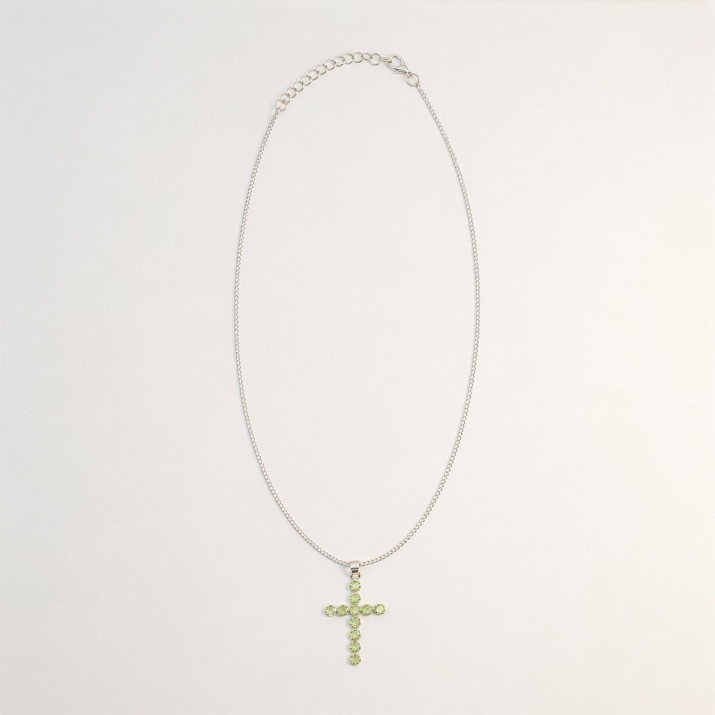 Silver Plated (45cm Chain)- Peridot Crucifix
