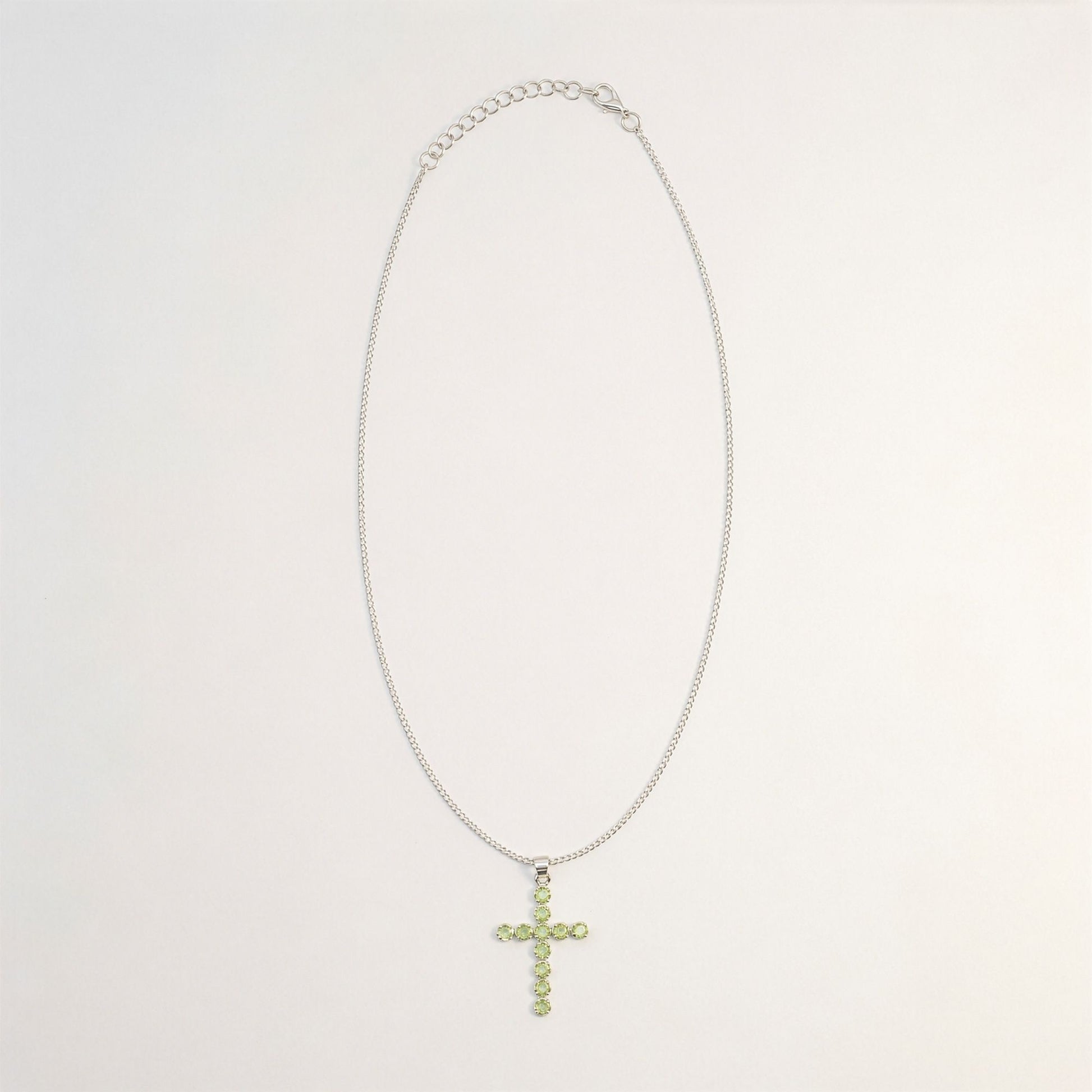 Silver Plated (45cm Chain)- Peridot Crucifix