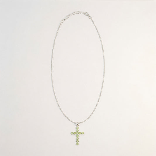 Silver Plated (45cm Chain)- Peridot Crucifix