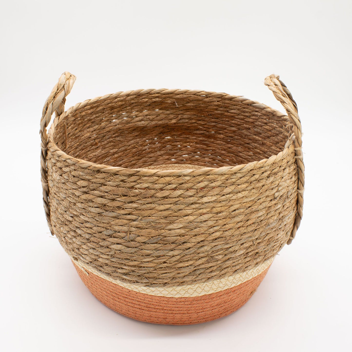 Straw & Seagrass Large Baskets - Natural & Orange- Set of 4