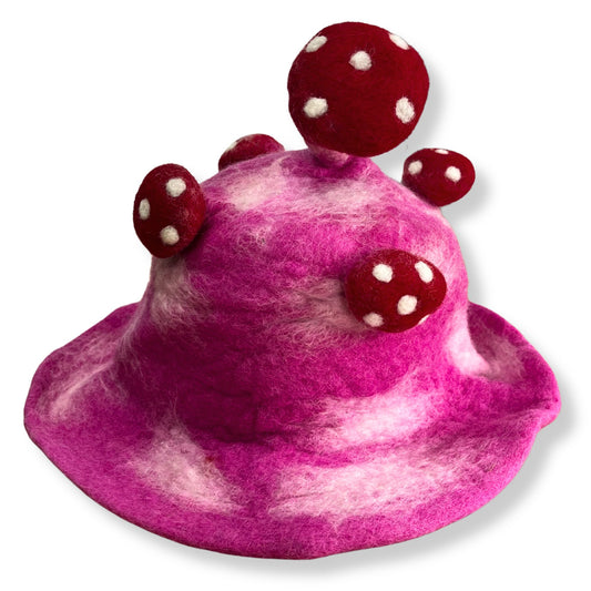 Felted Mushroom Hat - Shocking Pink