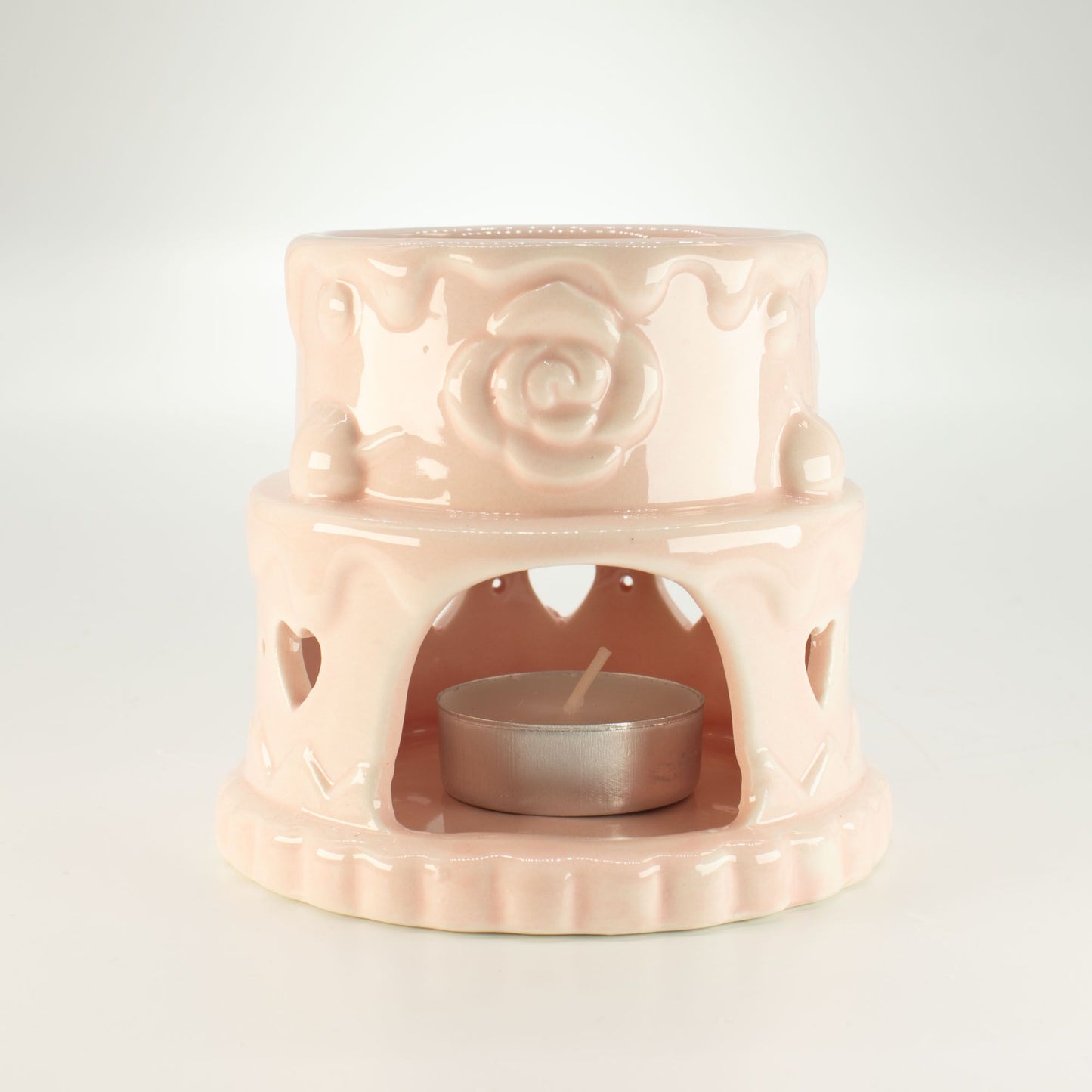 Ceramic Cake Oil Burner - Hearts - Pink