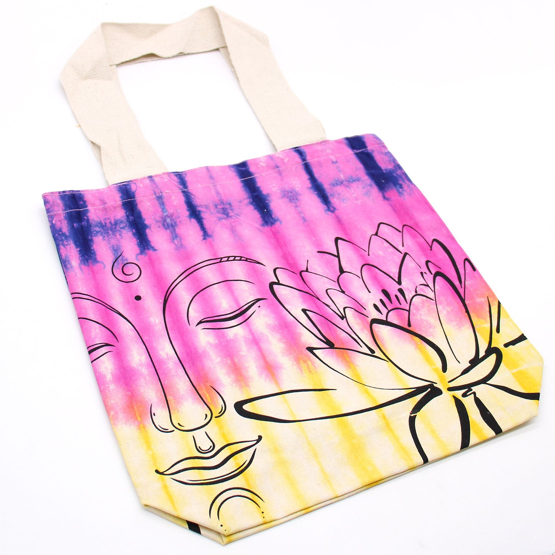 Tye-Dye Cotton Bag (6oz) - 38x42x12cm - Lotus Buddha - Multi Col -Handle
