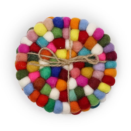 Felt Ball Round Coasters - Multi colour (set of 4)