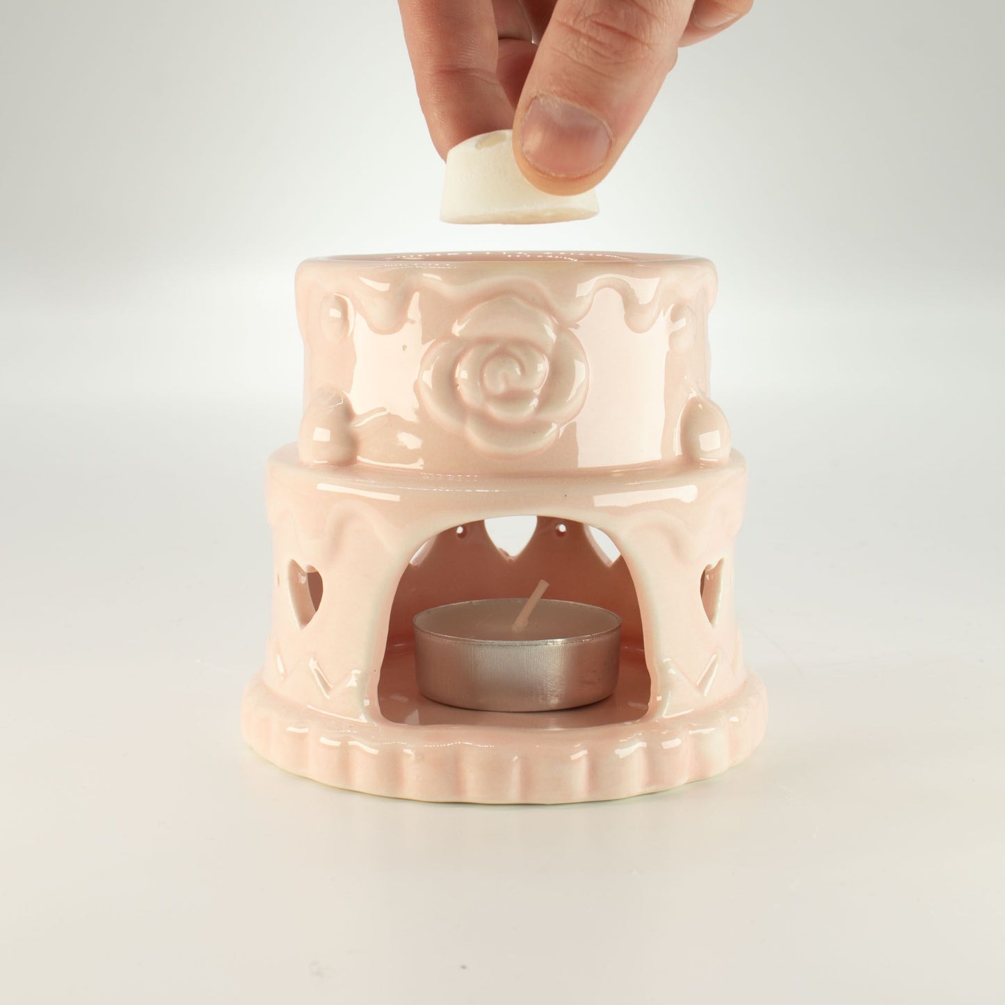 Ceramic Cake Oil Burner - Hearts - Pink