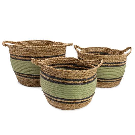 Cotton & Seagrass Large Baskets - Natural Black & Green- Set of 10