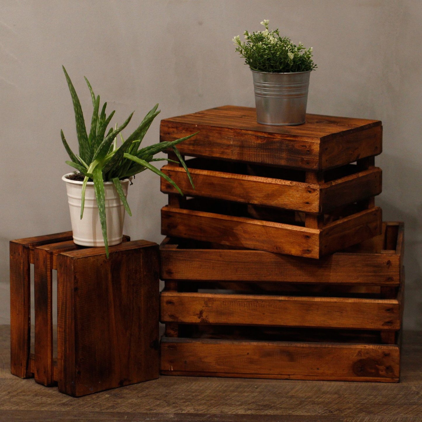 Wooden Storage Crates Brown (Set of 3)