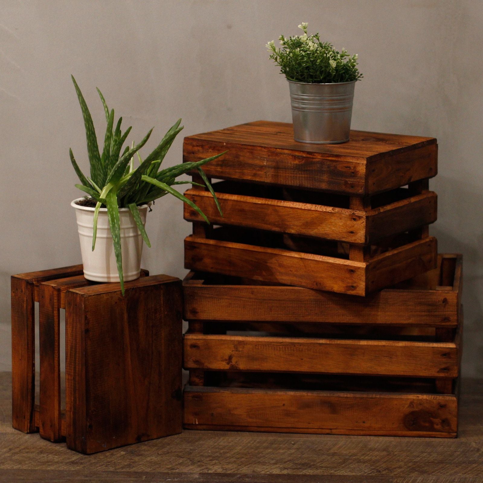 Wooden Storage Crates Brown (Set of 3)