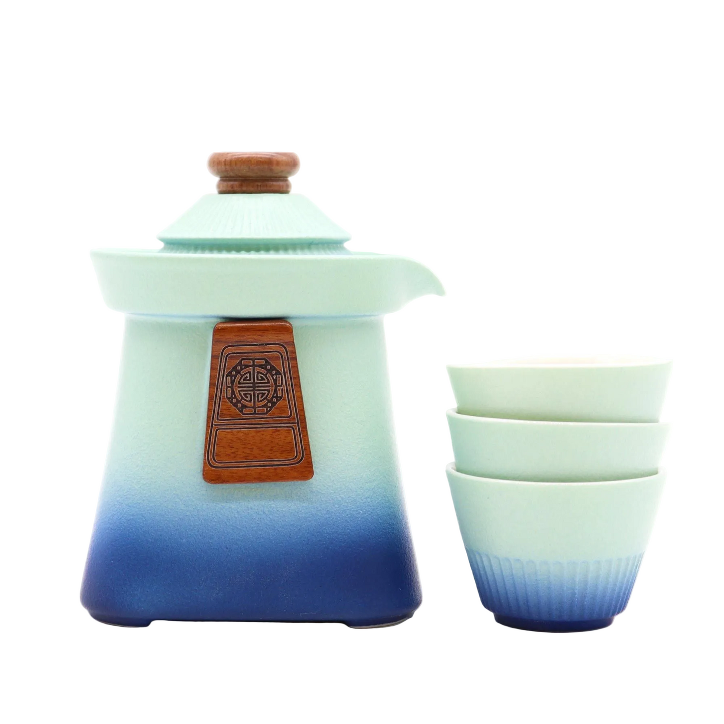 Temple Teapot Set & Three Cups - Blue Heaven
