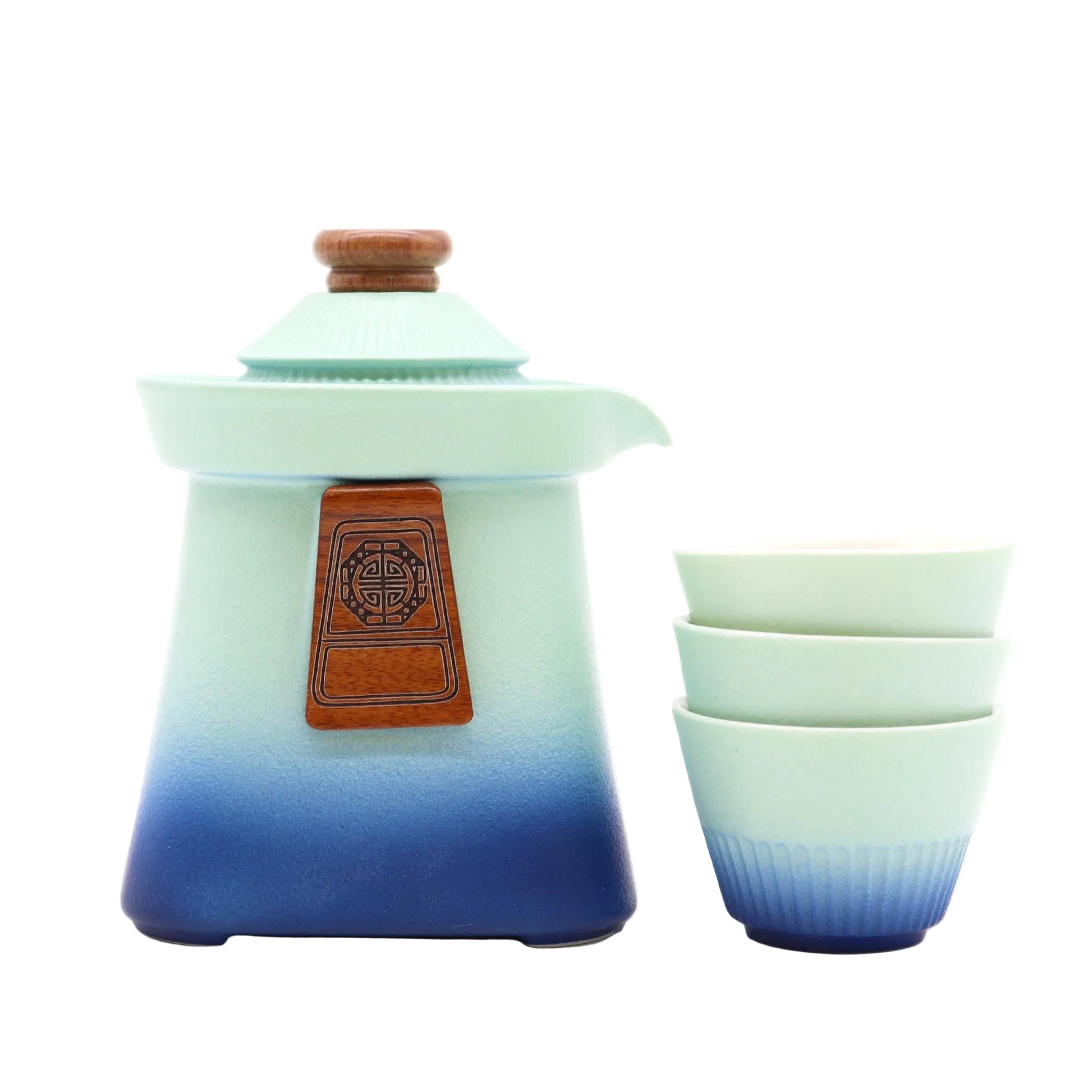 Temple Teapot Set & Three Cups - Blue Heaven