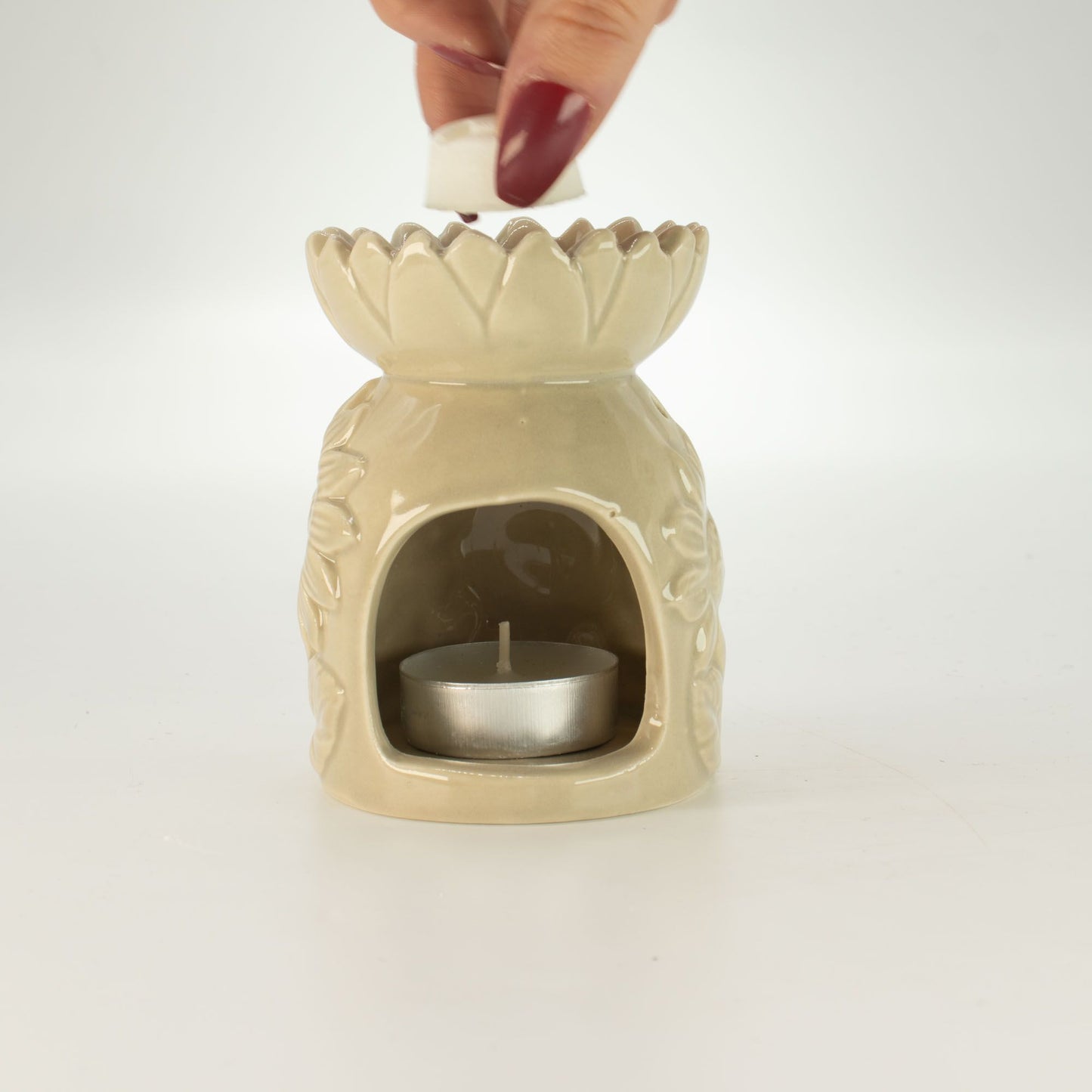 Ceramic Sunflower Oil Burner - Pastel Beige
