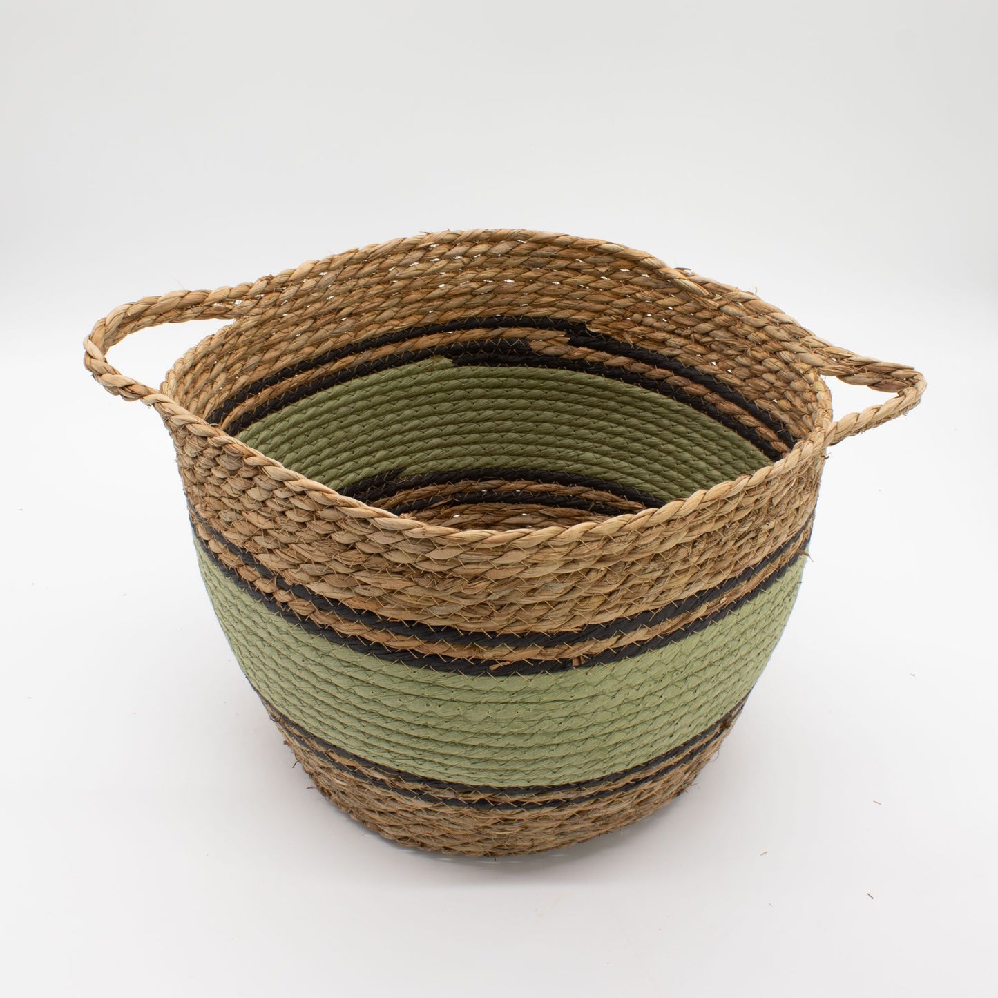 Cotton & Seagrass Large Baskets - Natural Black & Green- Set of 4