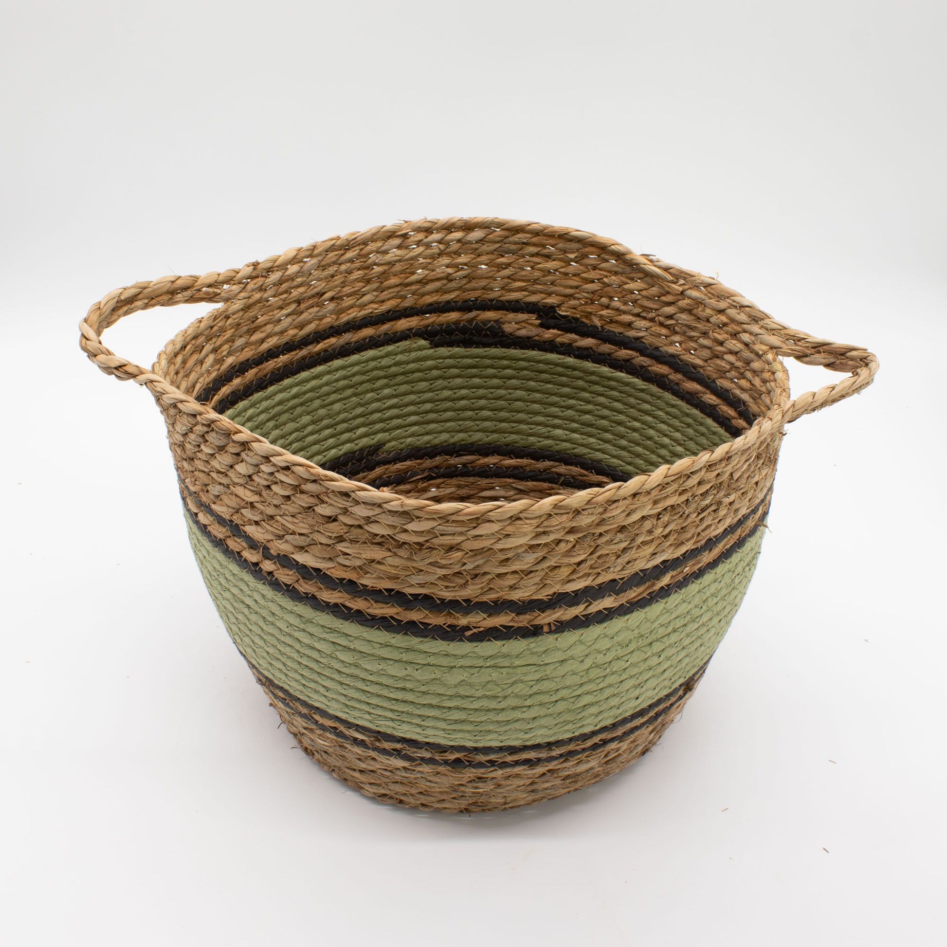 Cotton & Seagrass Large Baskets - Natural Black & Green- Set of 4