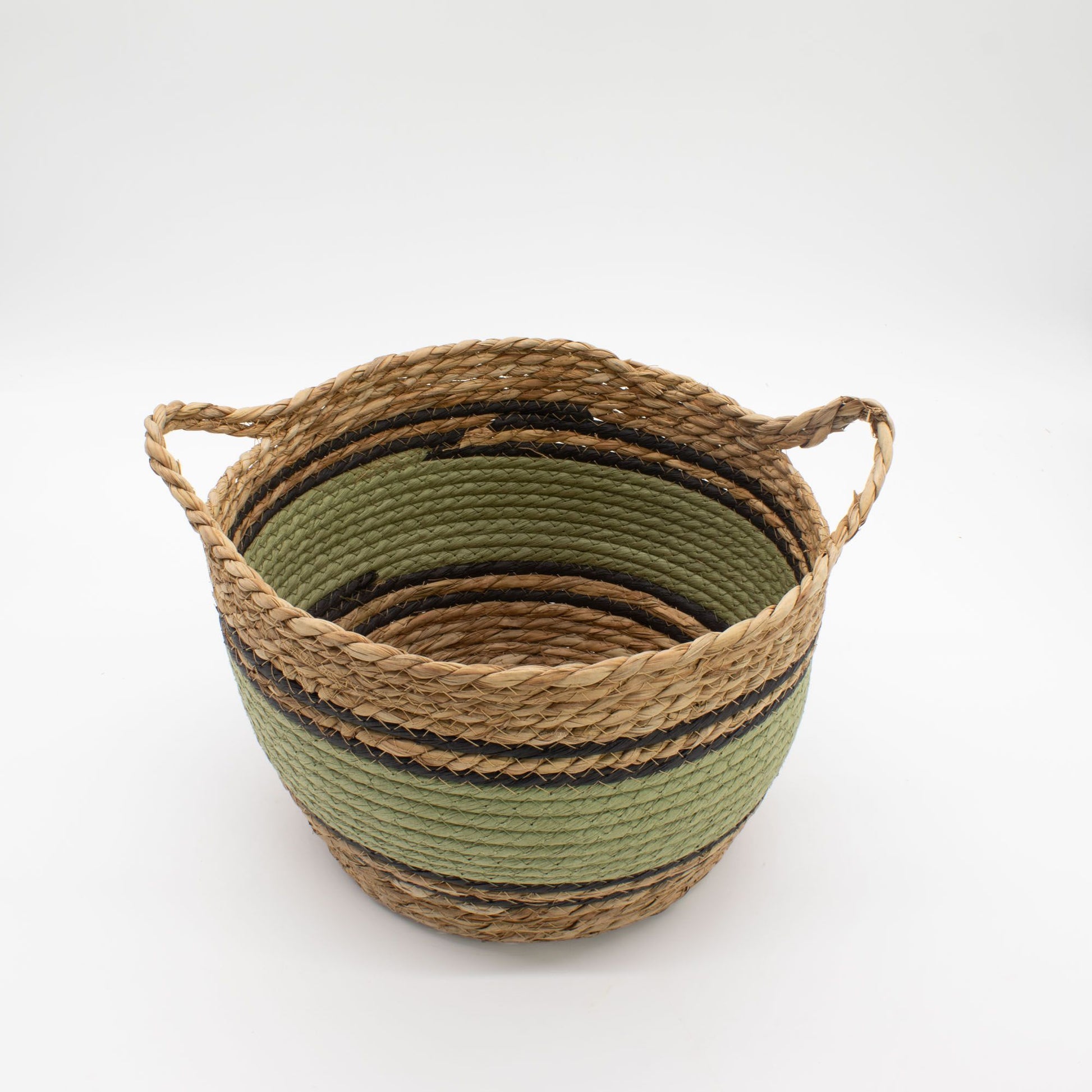 Cotton & Seagrass Large Baskets - Natural Black & Green- Set of 5