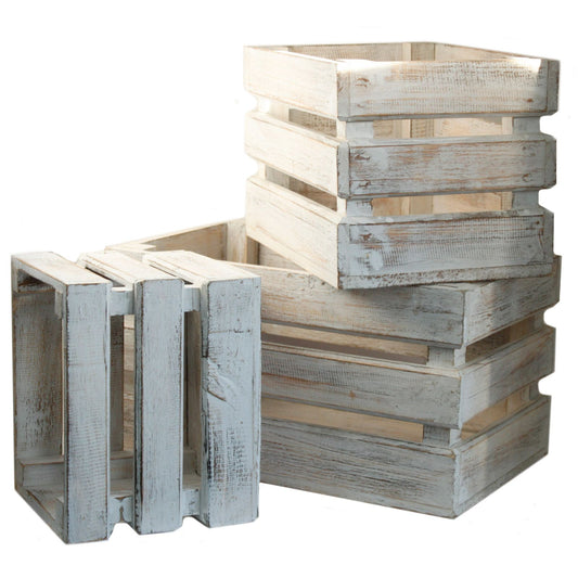 Wooden Storage Crates Whitewash (Set of 3)