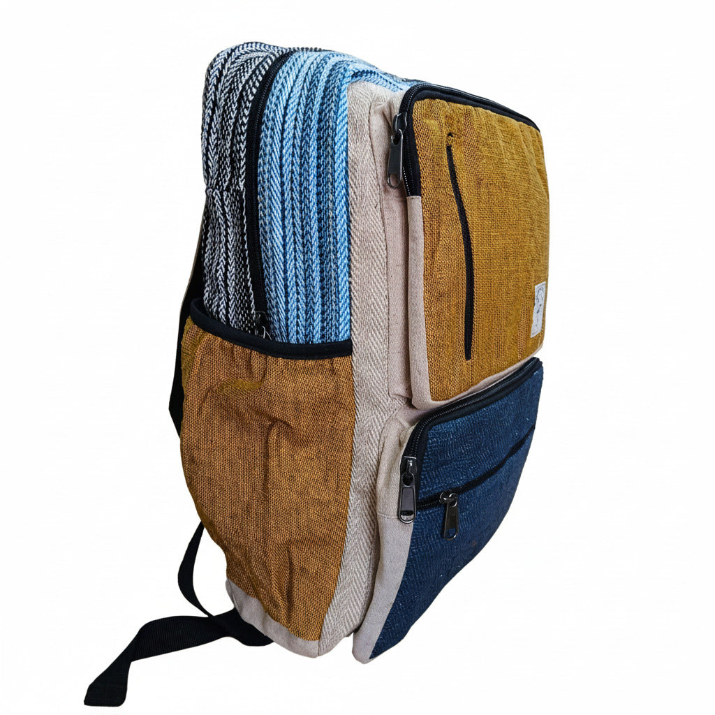 Large Boxy Hemp Backpack - Teal & Tumeric