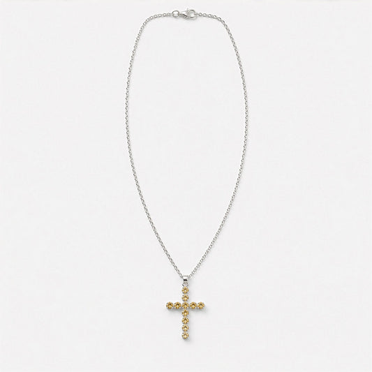 Silver Plated (45cm Chain)- Citrine Crucifix
