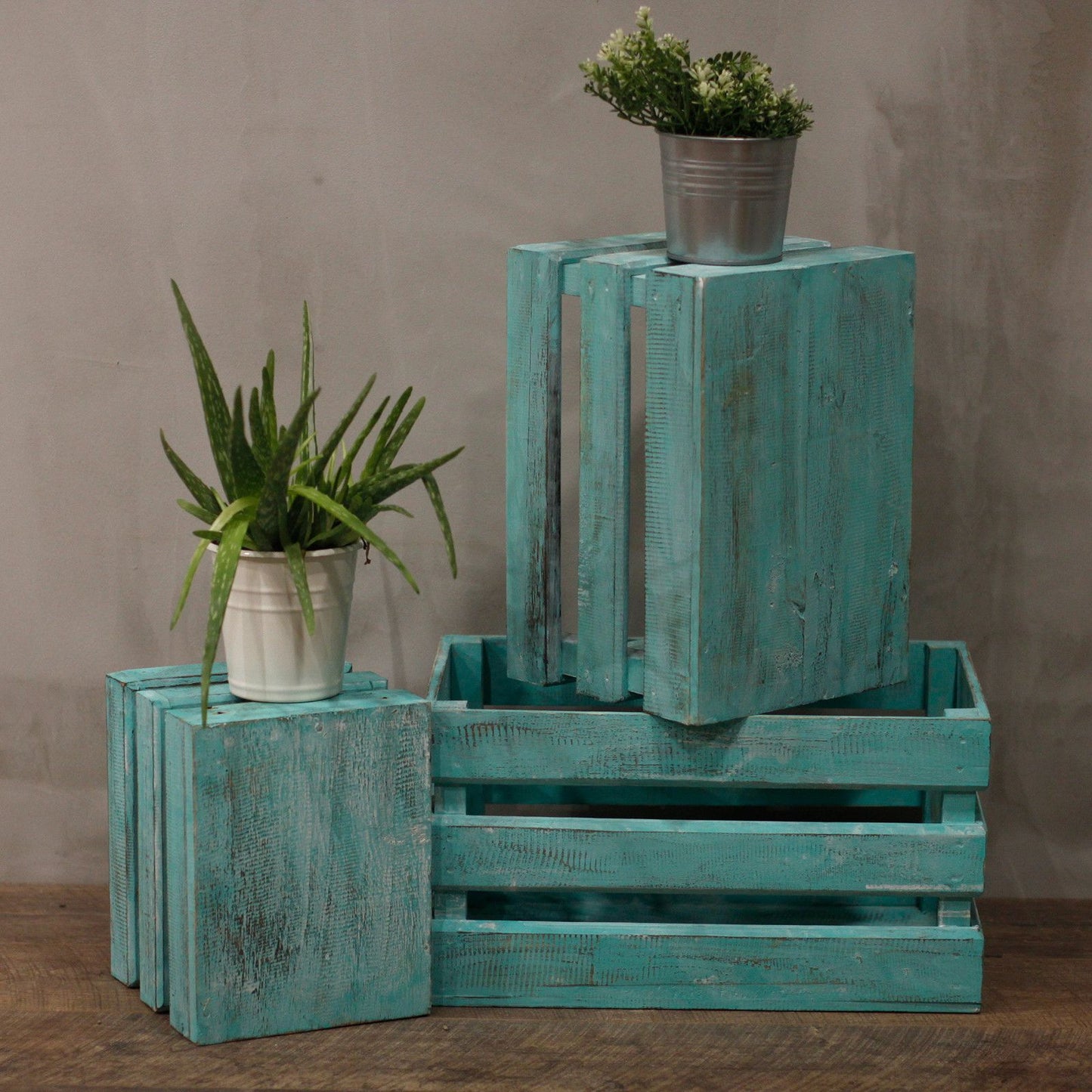 Wooden Storage Crates Greenwash (Set of 3)