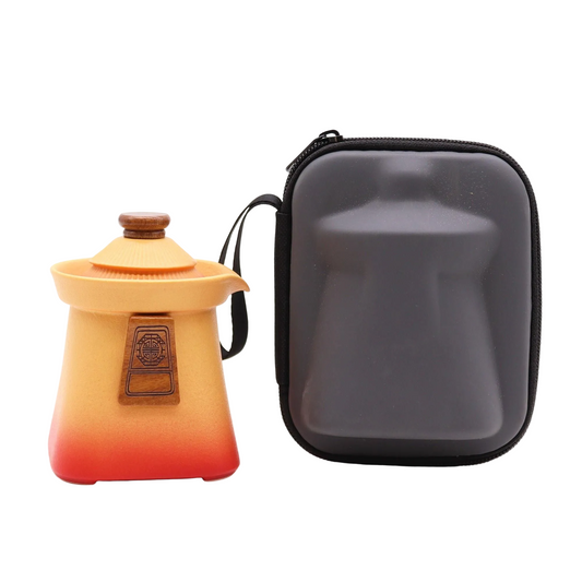 Temple Teapot Set & Three Cups - Orange Earth