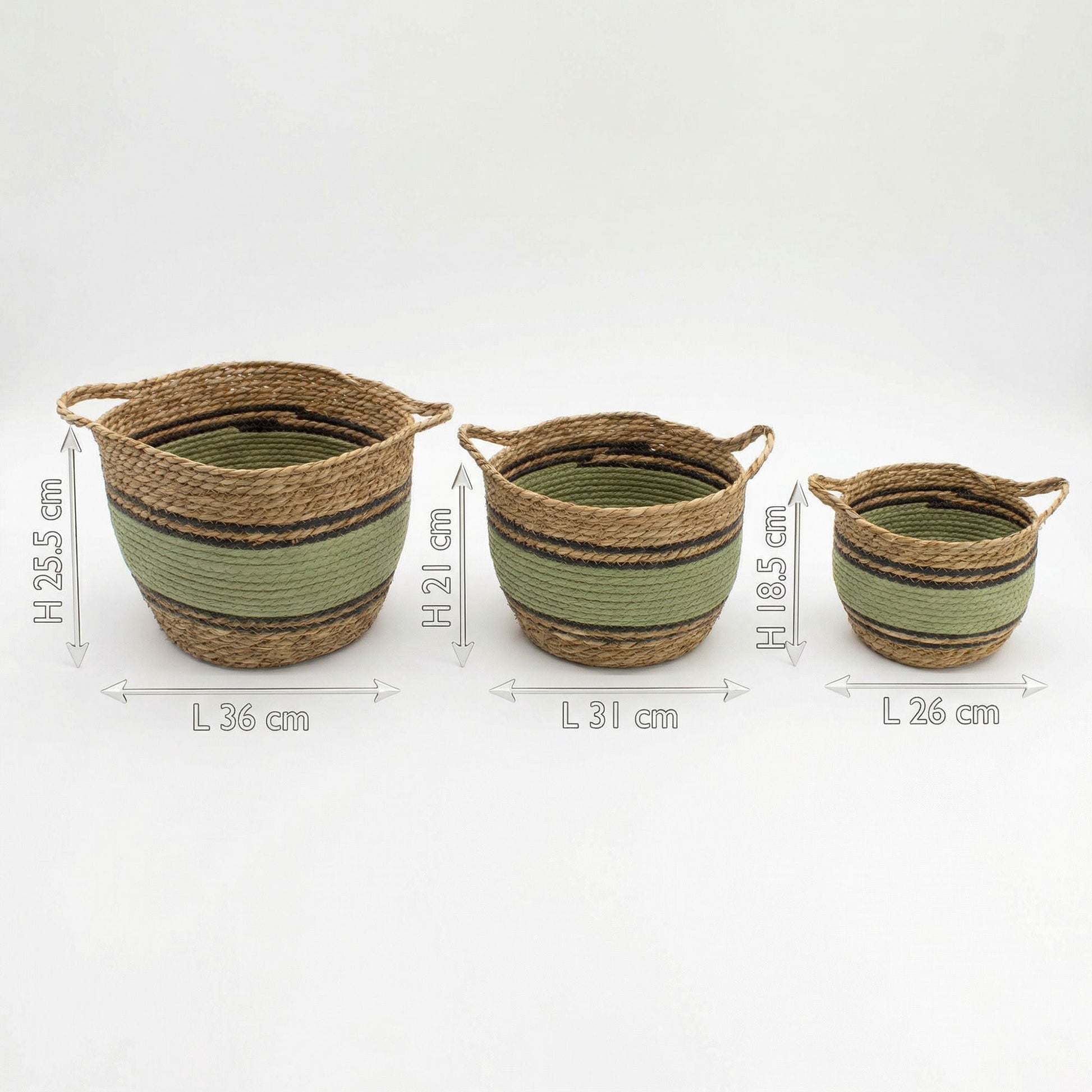 Cotton & Seagrass Large Baskets - Natural Black & Green- Set of 9