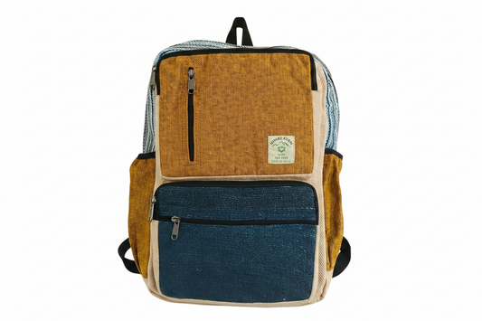 Large Boxy Hemp Backpack - Teal & Tumeric