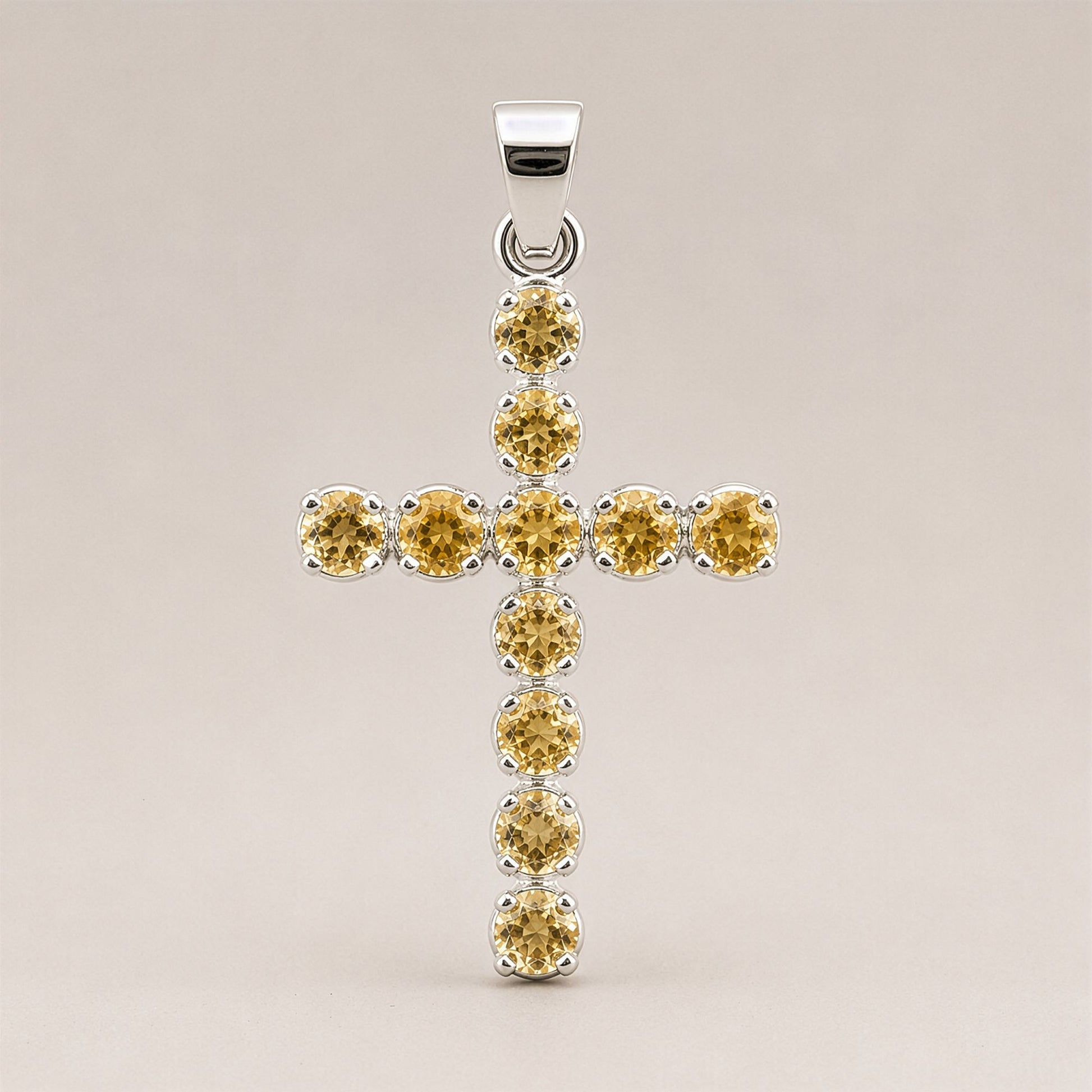 Silver Plated (45cm Chain)- Citrine Crucifix