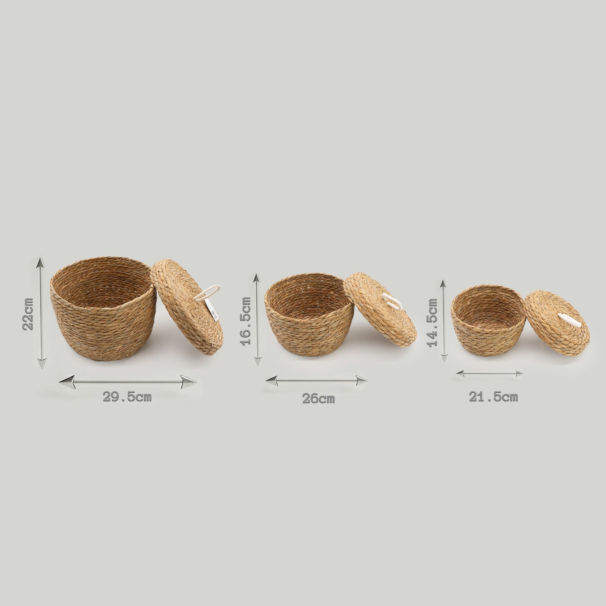 Seagrass & Cotton Round Baskets with Lids - Natural - Set of 10