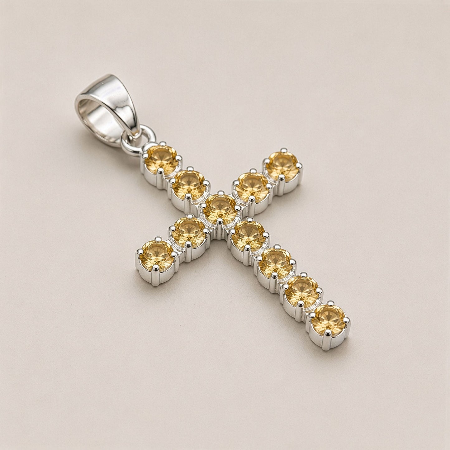 Silver Plated (45cm Chain)- Citrine Crucifix