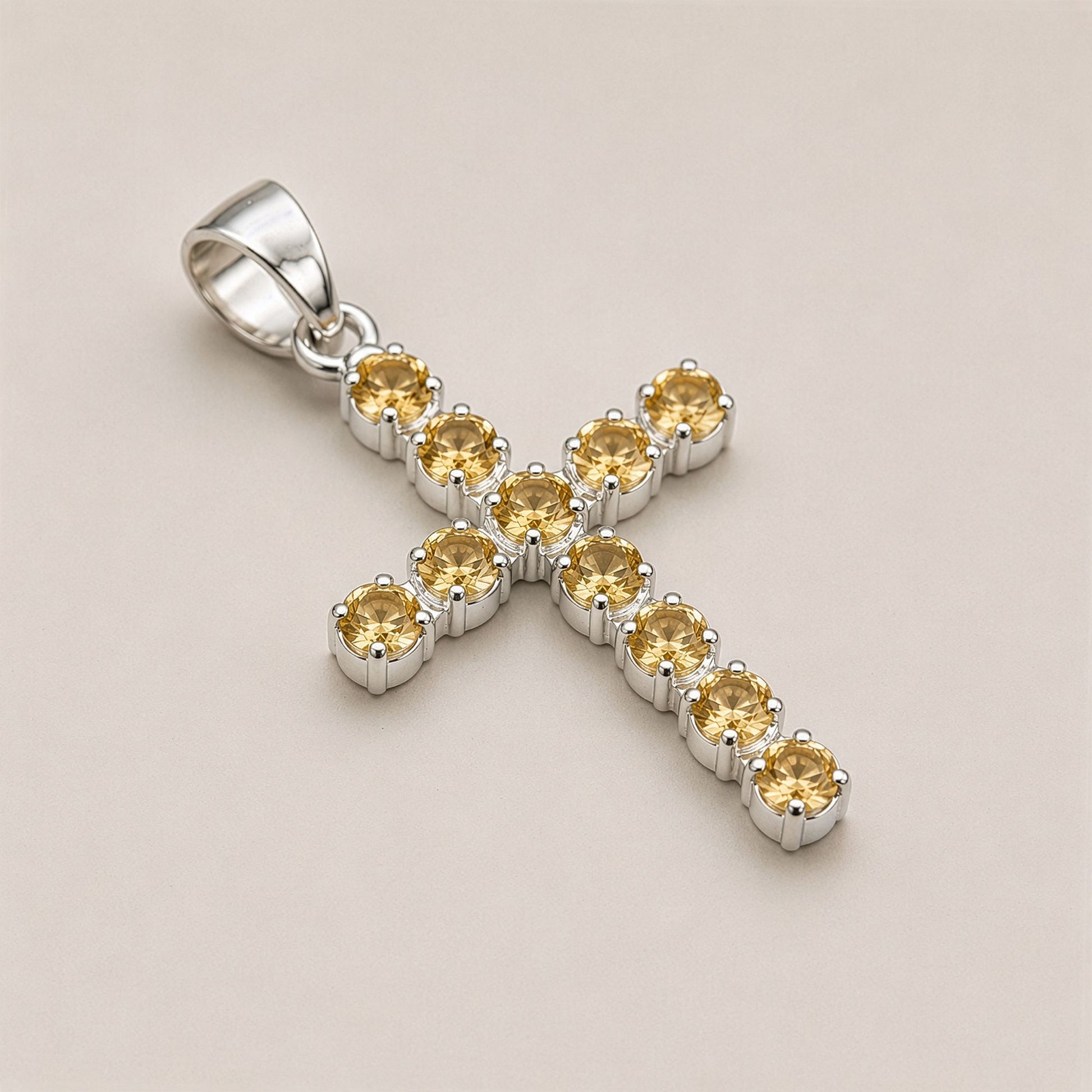 Silver Plated (45cm Chain)- Citrine Crucifix
