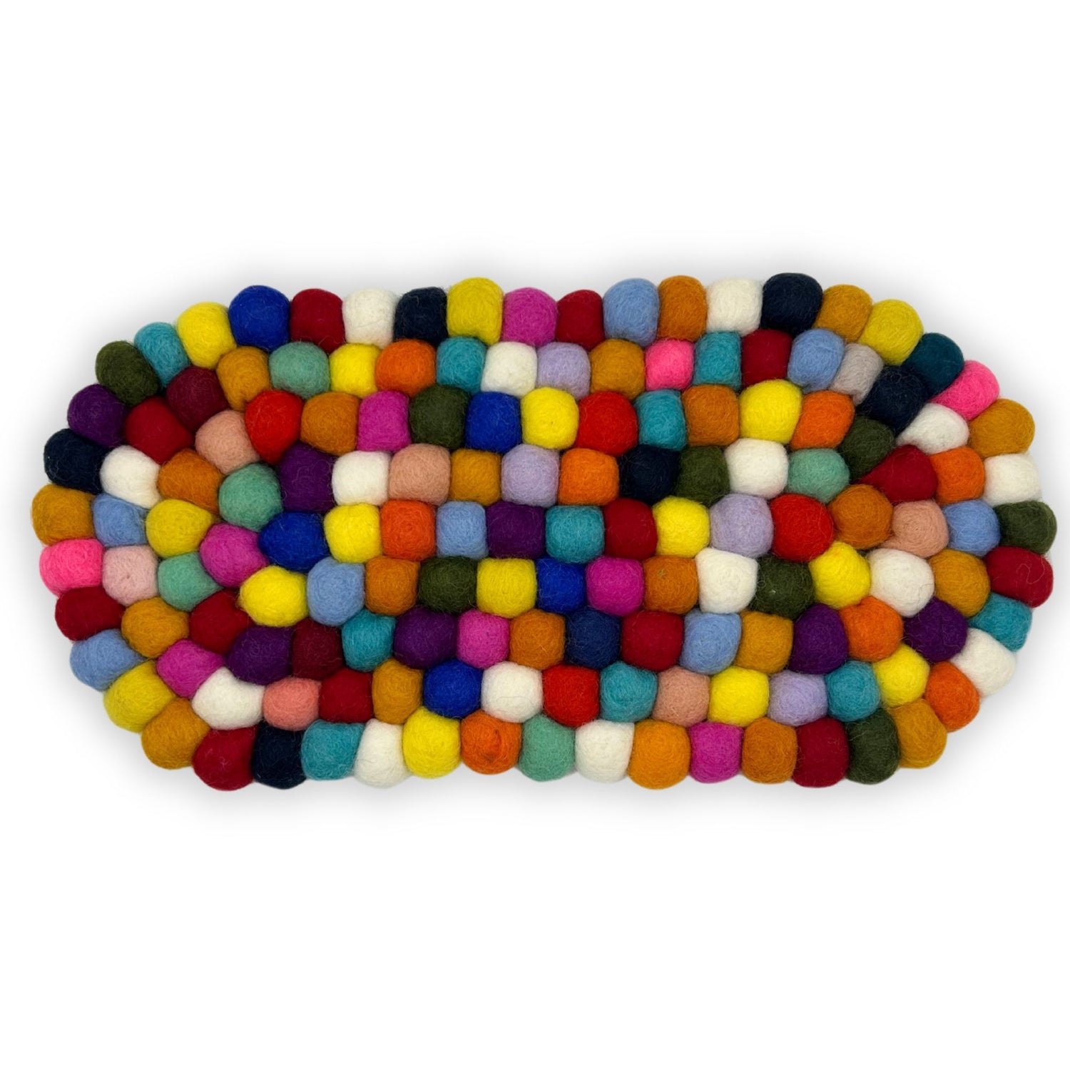 Felt Ball Oval Centre Table Mat - Multi Colour 38x18 (cm) Wool