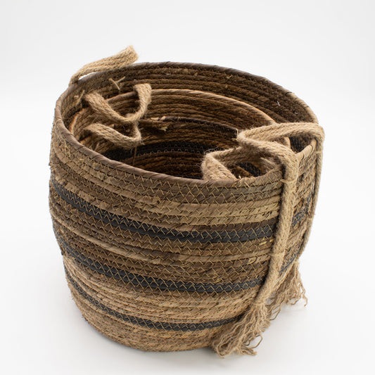 Bananna Leaf & Seagrass Large Baskets - Natural Browns- Set of 4