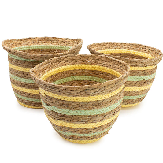 Seagrass & Straw Vase Shaped Baskets  - Natural Yellow & Green - Set of 5