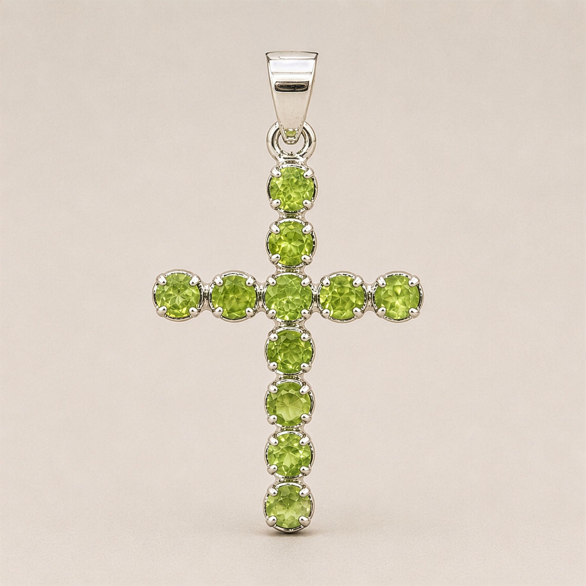 Silver Plated (45cm Chain)- Peridot Crucifix