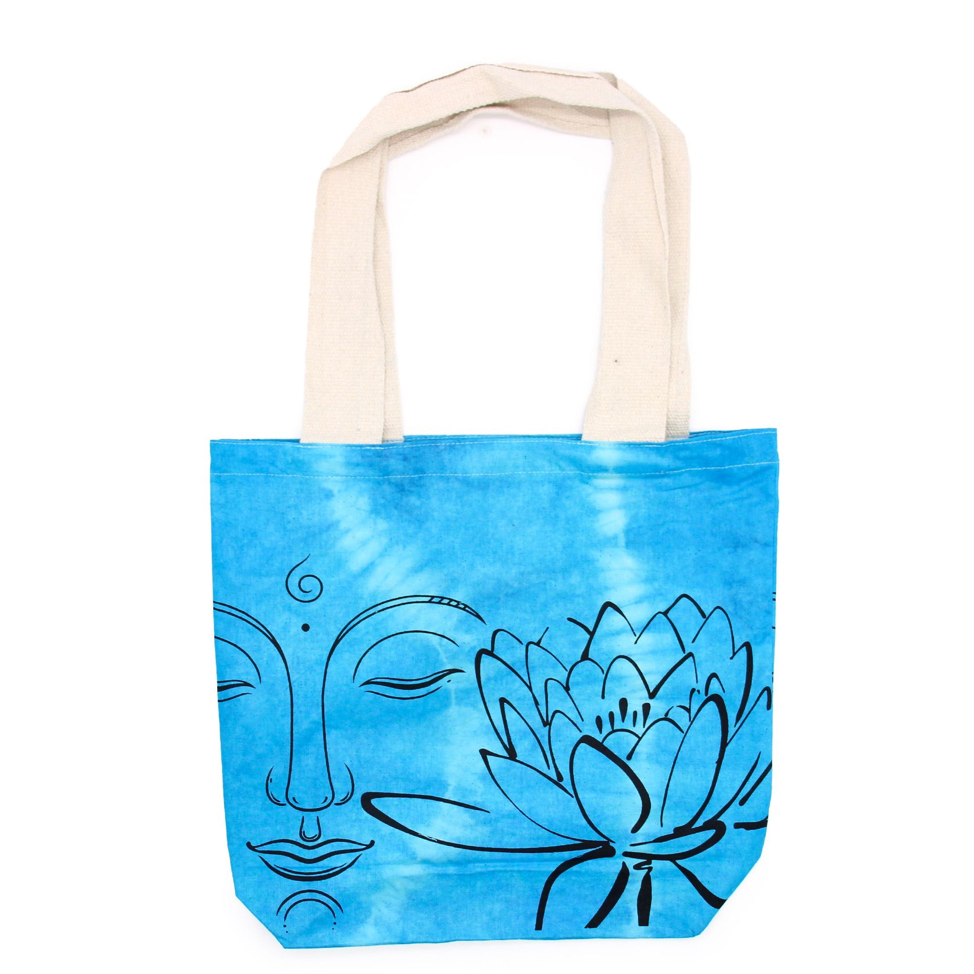 Tye-Dye Cotton Bag (6oz) - 38x42x12cm - Lotus Buddha - Blue -Handle