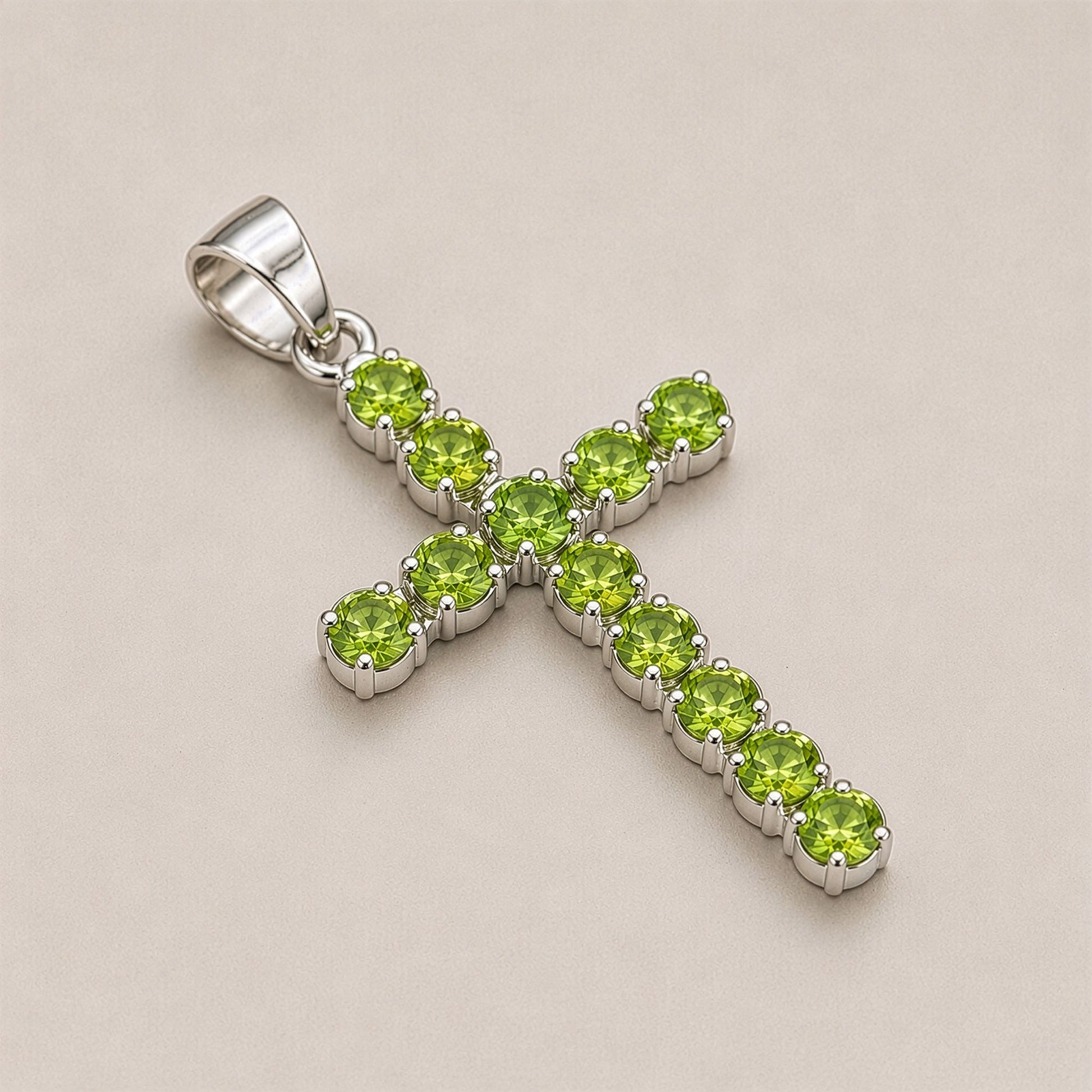 Silver Plated (45cm Chain)- Peridot Crucifix