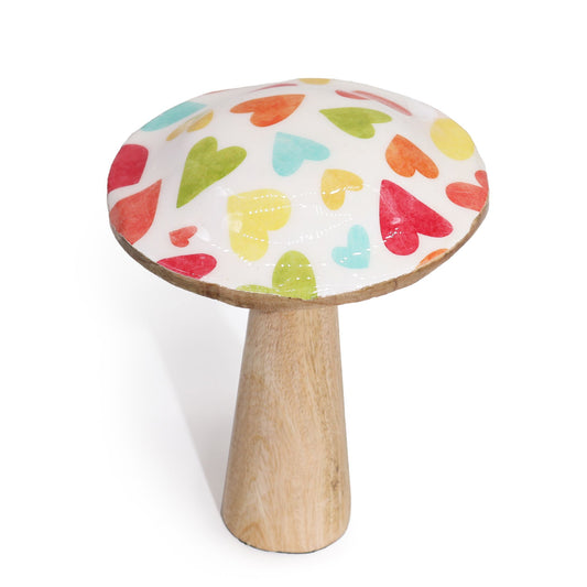 Medium Wooden Mushroom - Pastel Hearts