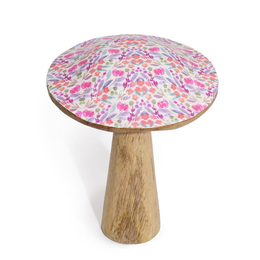 Medium Wooden Mushroom - Pretty Floral
