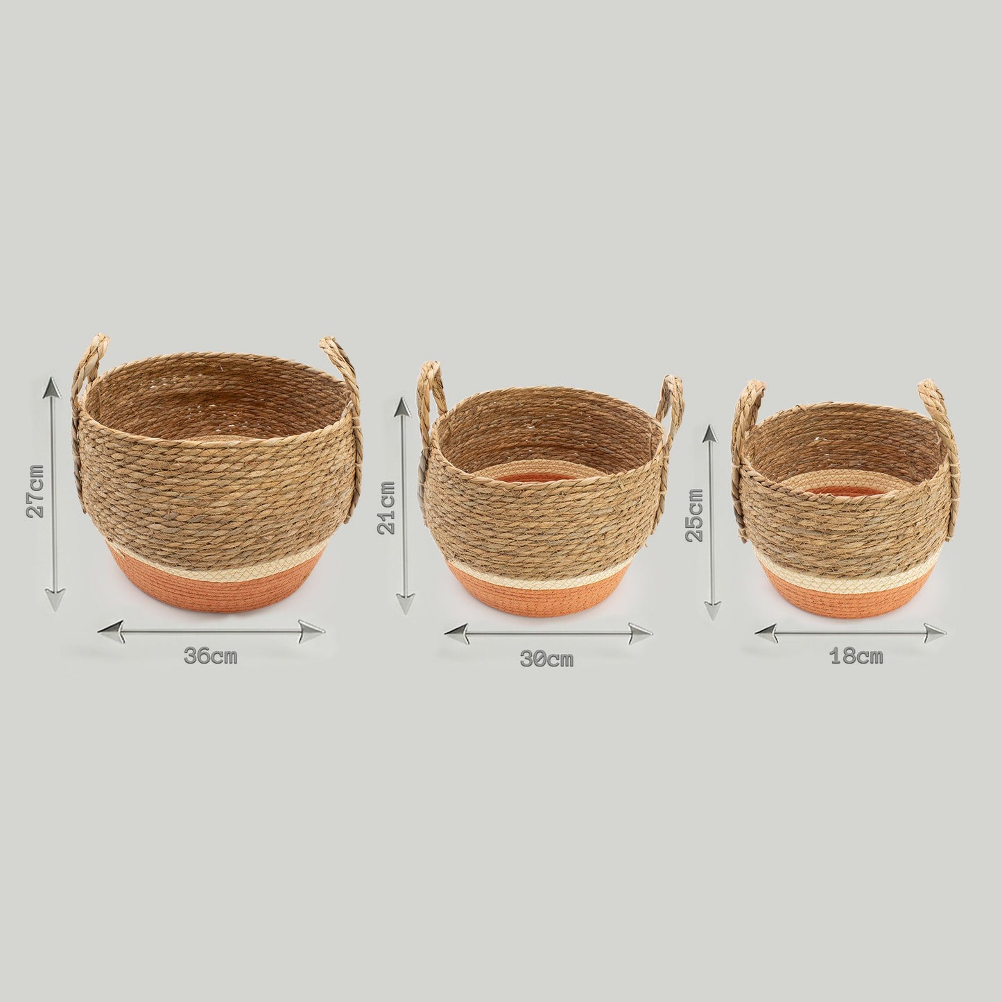 Straw & Seagrass Large Baskets - Natural & Orange- Set of 8