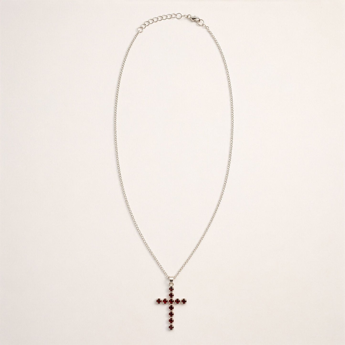 Silver Plated (45cm Chain)- Garnet Crucifix