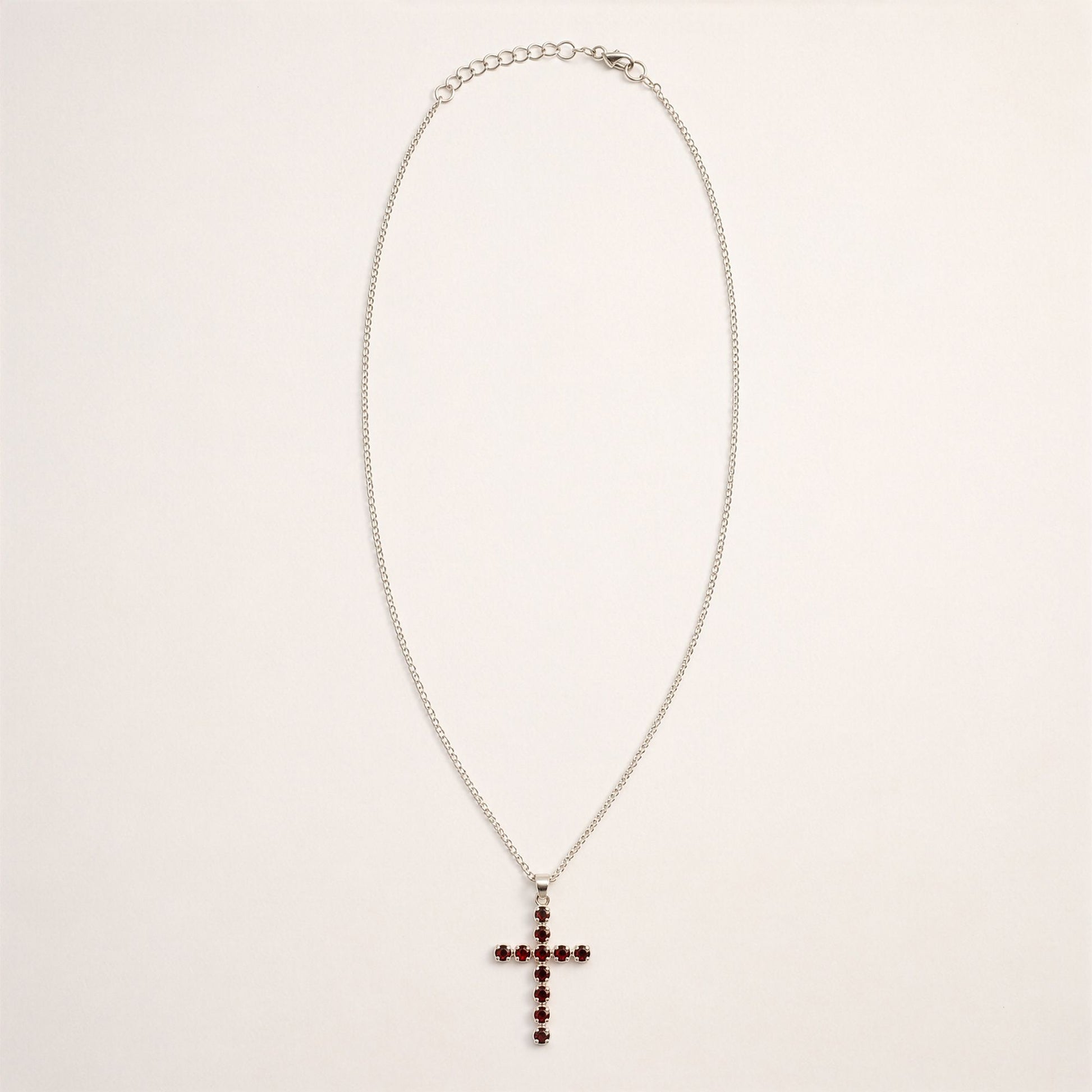 Silver Plated (45cm Chain)- Garnet Crucifix